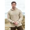 Aran Crafts Irish Mens Kangaroo Pocket Sweater, 100% Donegal Wool (K3084)(Beige)