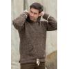 Aran Crafts Irish Mens Kangaroo Pocket Sweater, 100% Donegal Wool (K3084)(Brown)