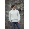 Aran Crafts Irish Mens Polo Neck Sweater, 100% Wool (R1587)(Natural)