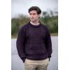 Aran Crafts Irish Soft Cable Knitted Crew Neck Unisex Sweater (100% Pure New Wool)(Damson)