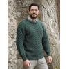 Aran Crafts Irish Soft Cable Knitted Crew Neck Unisex Sweater (100% Pure New Wool)(Moss)