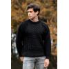 Aran Crafts Irish Soft Cable Knitted Crew Neck Unisex Sweater (100% Pure New Wool)(Solid Black)