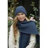 Aran Crafts Irish Soft Cable Knitted Trellis Pattern Scarf (100% Merino Wool)(Mallard Blue)