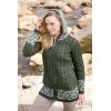 Aran Crafts Irish Women’s Celtic Jacquard Hooded Coat (100% Merino Wool)(Army Green)