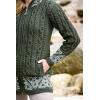 Aran Crafts Irish Women’s Celtic Jacquard Hooded Coat (100% Merino Wool)(Army Green)