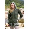 Aran Crafts Irish Women’s Celtic Jacquard Hooded Coat (100% Merino Wool)(Army Green)