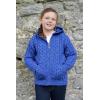 Aran Crafts Kid’s Irish Cable Knitted Hooded Zip Cardigan (100% Merino Wool)(Marl Blue)