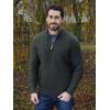 Aran Crafts Men’s Cable Knitted Half Zip Sweater (100% Super Soft Merino Wool)(Army Green)