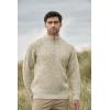 Aran Crafts Men’s Half Zip Rib Sweater, 100% Wool, Made in Ireland(Natural Fleck)