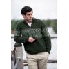 Aran Crafts Men’s Irish Cable Knit Half Zip Jacquard Sweater (100% Merino Wool)(Army Green)