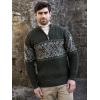 Aran Crafts Men’s Irish Cable Knit Half Zip Jacquard Sweater (100% Merino Wool)(Army Green)