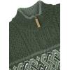 Aran Crafts Men’s Irish Cable Knit Half Zip Jacquard Sweater (100% Merino Wool)(Army Green)