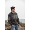 Aran Crafts Men’s Irish Cable Knit Half Zip Jacquard Sweater (100% Merino Wool)(Charcoal)