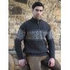 Aran Crafts Men’s Irish Cable Knit Half Zip Jacquard Sweater (100% Merino Wool)(Charcoal)