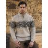 Aran Crafts Men’s Irish Cable Knit Half Zip Jacquard Sweater (100% Merino Wool)(Oatmeal)