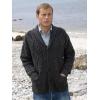 Aran Crafts Men’s Irish Cable Knitted Cardigan Sweater (100% Merino Wool)(Charcoal)
