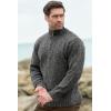 Aran Crafts Men’s Irish Cable Knitted Half Zip Sweater (100% Donegal Wool)(Charcoal)