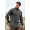 Aran Crafts Men’s Irish Cable Knitted Half Zip Sweater (100% Donegal Wool)(Charcoal)