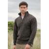 Aran Crafts Men’s Irish Cable Knitted Half Zip Sweater (100% Donegal Wool)(Graphite Brown)