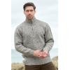 Aran Crafts Men’s Irish Cable Knitted Half Zip Sweater (100% Donegal Wool)(Light Grey)