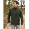 Aran Crafts Men’s Irish Cable Knitted Rib Roll Neck Sweater (100% Pure New Wool)(Dark Green)