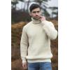 Aran Crafts Men’s Irish Cable Knitted Rib Roll Neck Sweater (100% Pure New Wool)(Natural)