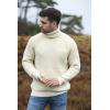 Aran Crafts Men’s Irish Cable Knitted Rib Roll Neck Sweater (100% Pure New Wool)(Natural)