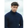 Aran Crafts Men’s Irish Cable Knitted Rib Roll Neck Sweater (100% Pure New Wool)(Navy)