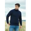 Aran Crafts Men’s Irish Cable Knitted Rib Roll Neck Sweater (100% Pure New Wool)(Navy)
