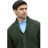 Aran Crafts Men’s Irish Cable Knitted Ribbed Shawl Cardigan (100% Merino Wool)(Army Green)