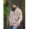 Aran Crafts Men’s Irish Cable Knitted Ribbed Shawl Cardigan (100% Merino Wool)(Oatmeal)