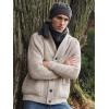 Aran Crafts Men’s Irish Cable Knitted Ribbed Shawl Cardigan (100% Merino Wool)(Oatmeal)