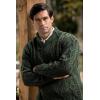 Aran Crafts Men’s Irish Cable Knitted Shawl Collar Sweater (100% Merino Wool)(Army Green)