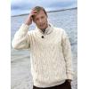 Aran Crafts Men’s Irish Cable Knitted Shawl Collar Sweater (100% Merino Wool)(Natural)