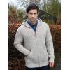 Aran Crafts Men’s Irish Cable Knitted Zip Hooded Cardigan (100% Merino Wool)(Oatmeal)