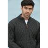 Aran Crafts Men’s Irish Soft Cable Knitted Zip Neck Jacket (100% Merino Wool)(Charcoal)