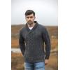 Aran Crafts Men’s Soft Irish Cable Knit Shawl Collar Sweater (100% Merino Wool)(Charcoal Marl)