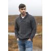 Aran Crafts Men’s Soft Irish Cable Knit Shawl Collar Sweater (100% Merino Wool)(Charcoal Marl)