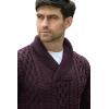 Aran Crafts Men’s Soft Irish Cable Knit Shawl Collar Sweater (100% Merino Wool)(Damson)