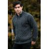 Aran Crafts Mens Zip Cardigan 100% Merino Wool, Made in Ireland(Charcoal Marl)