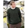 Aran Crafts Unisex Irish Cable Knitted Crew Neck Sweater (100% Merino Wool)(Army Green)