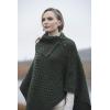 Aran Crafts Women’s Cable Knit Buttoned Cowl Neck Poncho (100% Merino Wool)(Army Green)