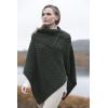 Aran Crafts Women’s Cable Knit Buttoned Cowl Neck Poncho (100% Merino Wool)(Army Green)