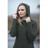 Aran Crafts Women’s Cable Knit Long Hooded Side Zip Coat (100% Merino Wool)(Army Green)