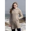 Aran Crafts Women’s Cable Knit Long Hooded Side Zip Coat (100% Merino Wool)(Oatmeal Nep)