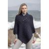 Aran Crafts Women’s Cable Knit Nua Button Poncho (100% Super Soft Merino Wool)(Ink Marl)