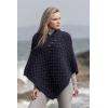 Aran Crafts Women’s Cable Knit Nua Button Poncho (100% Super Soft Merino Wool)(Ink Marl)