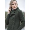 Aran Crafts Women’s Cable Knit Soft Collar 3 Button Coat (100% Merino Wool)(Army Green)