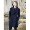 Aran Crafts Women’s Cable Knit Soft Collar 3 Button Coat (100% Merino Wool)(Navy)