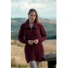 Aran Crafts Women’s Irish Cable Knitted Double Collar Coat (100% Merino Wool)(Wine)